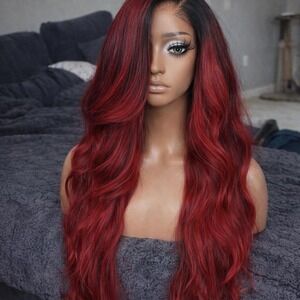 30 inch custom colored Red ombre wig. Washed before shipment. 13x6 precut wig